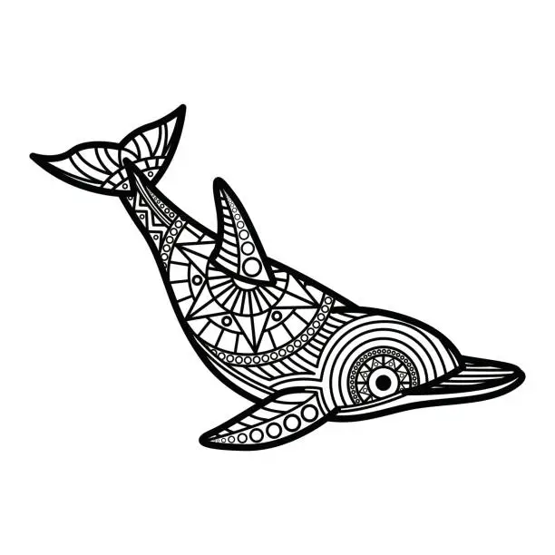 Vector illustration of Black and white mandala line art of the dolphin Good use for symbol mascot icon avatar tattoo T Shirt design logo or any design