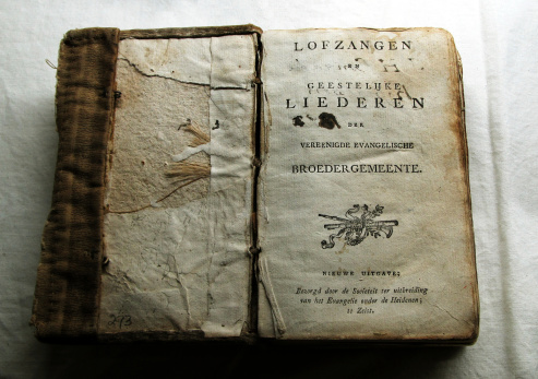Opened 19th Century Dutch Loftzangen Christian Hymn Book