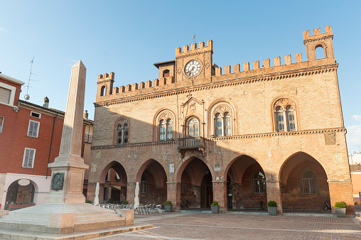 Fidenza (Parma, Emilia-Romagna, Italy), the main square with historic palace and obelisk