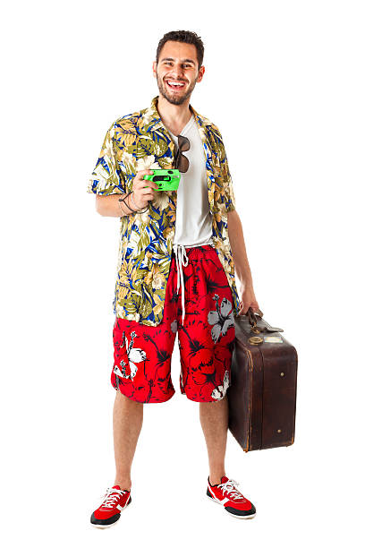 uśmiechnij się! - travel suitcase hawaiian shirt people traveling zdjęcia i obrazy z banku zdjęć