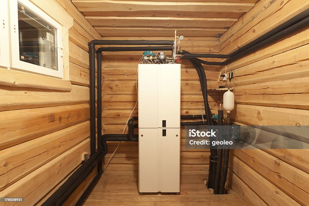 Geothermal Heating Geothermal Heating Installed in a new home Furnace Stock Photo