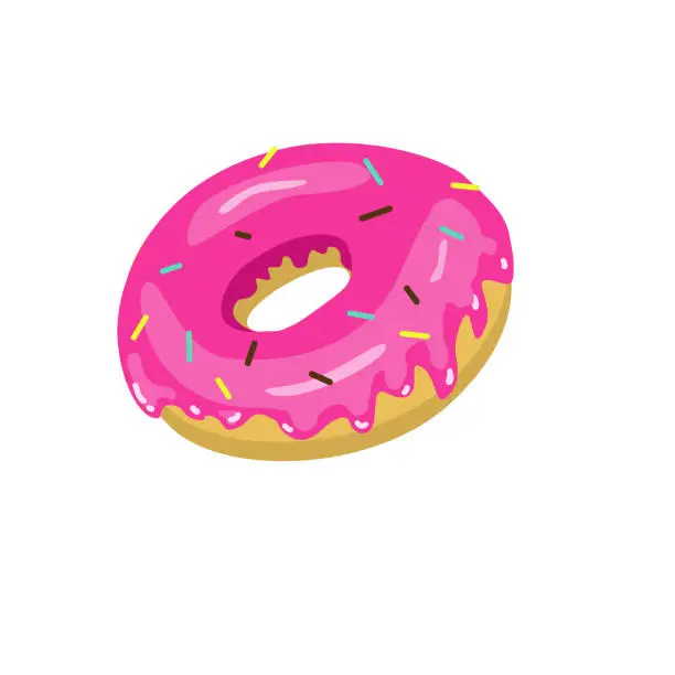 Vector illustration of Pink donut isolated on white background. Chocolate doughnut vector.