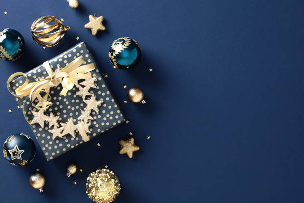 istock Navi colored box with gold and blue balls on the platform 1785106055