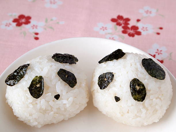 panda rice balls stock photo