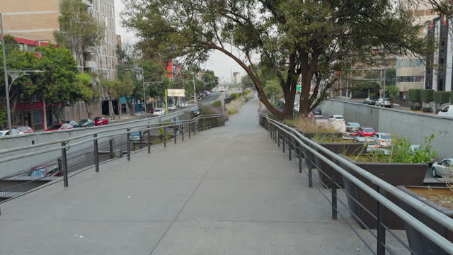 Linear park with pedestrian walkway