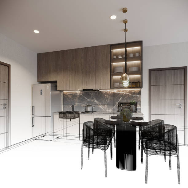 140+ Abstract Sketch Design Of Interior Dining 3d Stock Photos ...