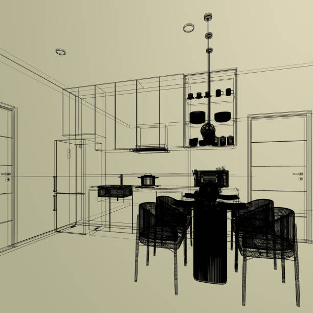 140+ Abstract Sketch Design Of Interior Dining 3d Stock Photos ...