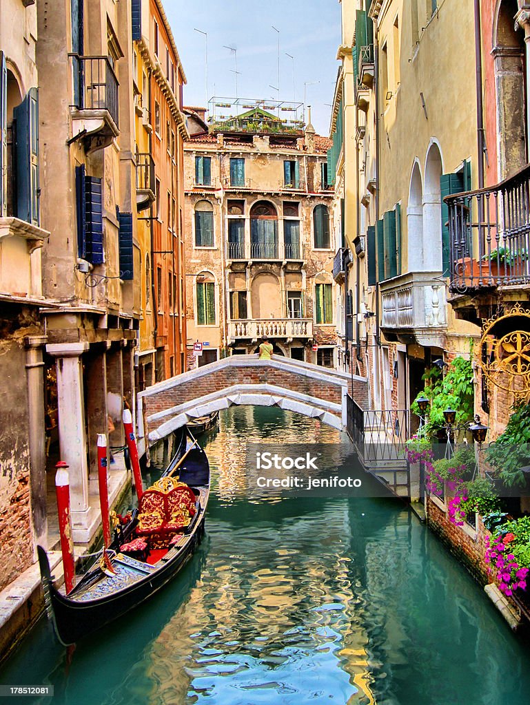 Beautiful canal scene with gondola, Venice, Italy Scenic canal with gondola, Venice, Italy Venice - Italy Stock Photo