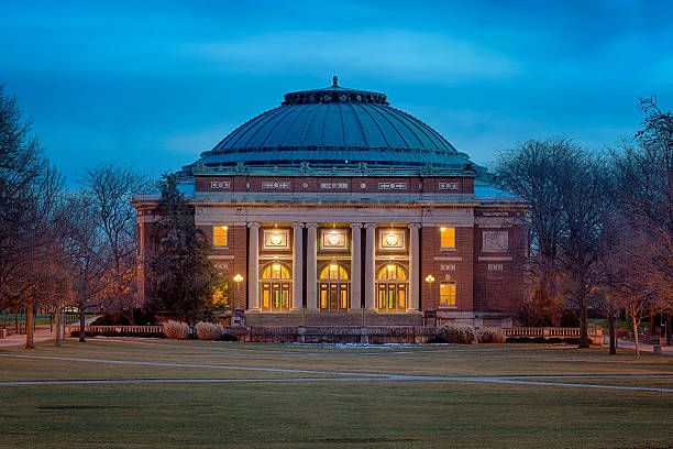 Foellinger Auditorium "Foellinger Auditorium from the Quad on the campus of the University of Illinois in Urbana, Illinois" midwestern state university stock pictures, royalty-free photos & images