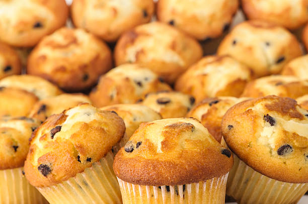 Muffins with chocolate chips Many chocolate chip muffins madalena stock pictures, royalty-free photos & images