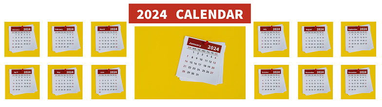 New year 2024 calendar with 12 month from January to December
