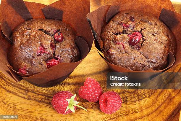 Chocolate Muffins Stock Photo - Download Image Now - Chocolate Chip Muffin, Raspberry, Baked