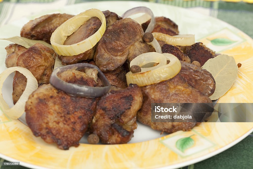 liver with chicken liver with chicken with onion on plate Animal Digestive System Stock Photo