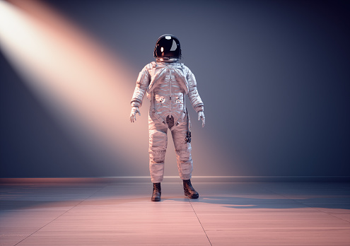 Astronaut pose against isolated background. This is a 3d render illustration