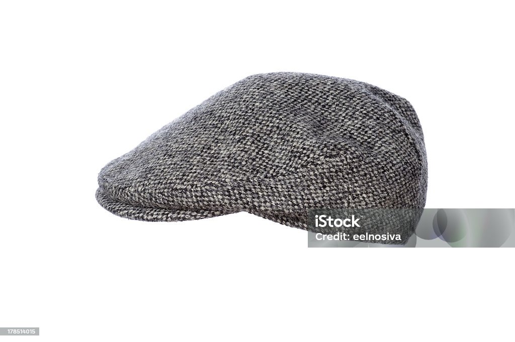 grey tweed flat cap isolated mans flat cap in grey tweed isolated on white background Flat Cap Stock Photo