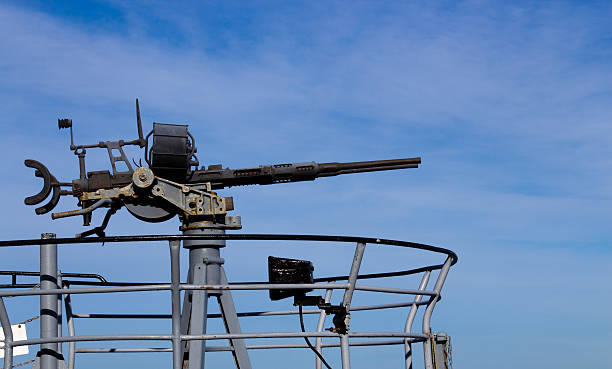 World War 2 anti-aircraft deck gun on a submarine stock photo