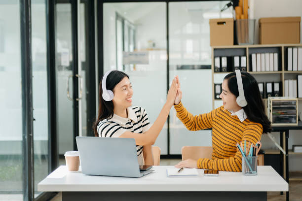 istock Two young Asian female college students working on the school 1785146505