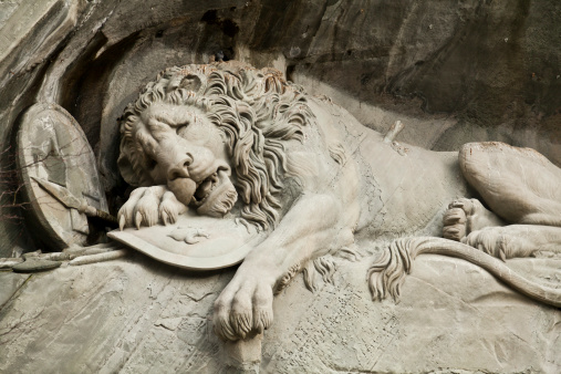 Close up photograph of the Lion Memorial Monument in Lucerne.