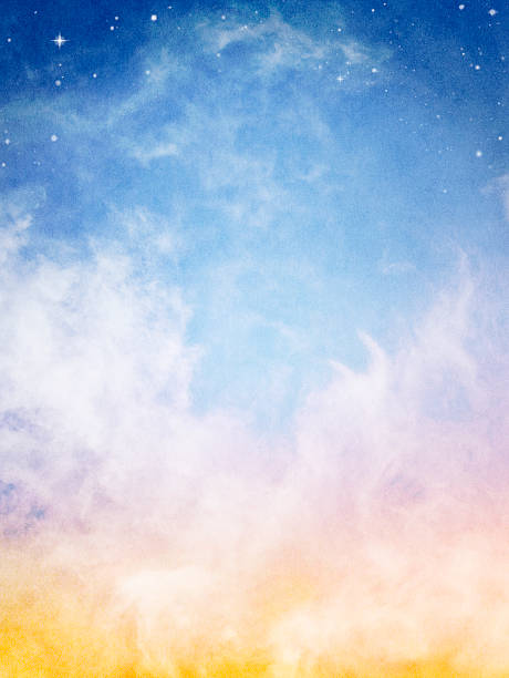 Fantasy Clouds Fog and clouds looking up into a fantasy night sky with stars.  Image has a pleasing paper texture when viewed at 100%. strong grain stock pictures, royalty-free photos & images