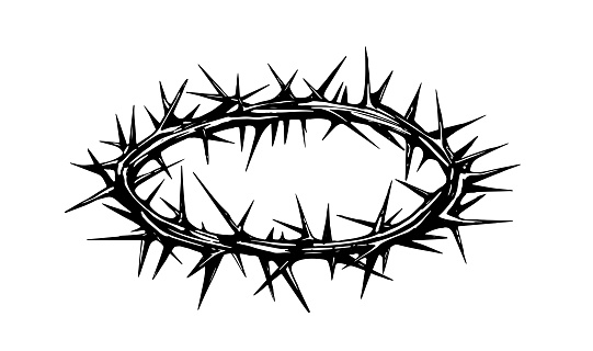 Crown of thorns vector hand drawn illustration on white background.