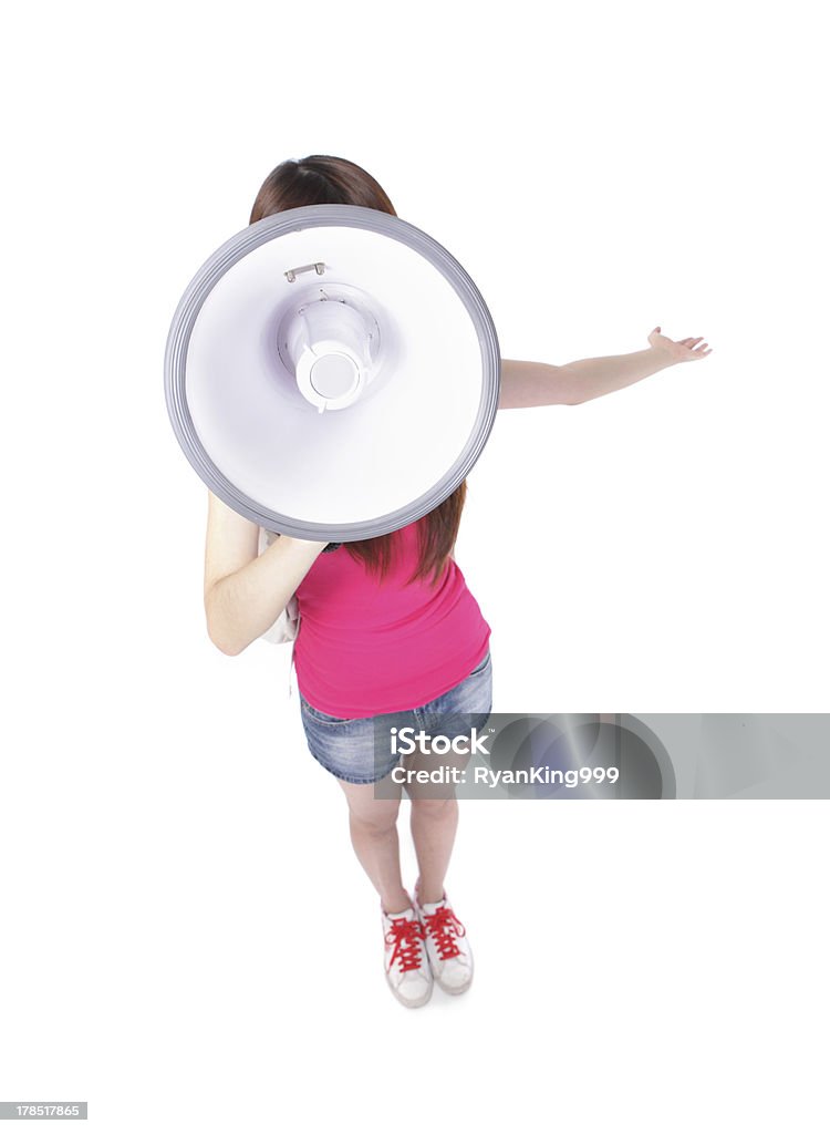 Девушка Студент Кричать через Рупор - Стоковые фото Женщины роялти-фри