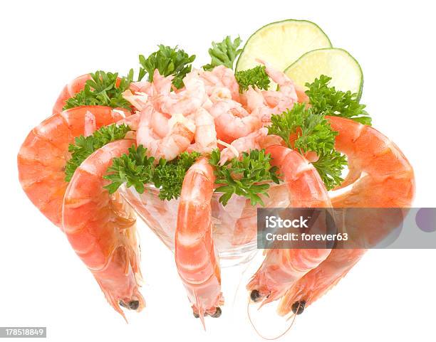 Chilled Shrimp Served With Lime Stock Photo - Download Image Now - Appetizer, Cocktail Sauce, Condiment