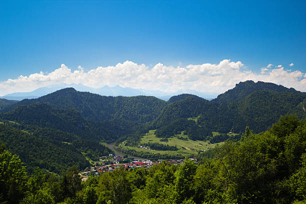 Summer Mountainscape "View of Town Szczawnica in Pieniny Mountains, Poland" szczawnica stock pictures, royalty-free photos & images