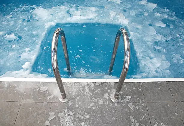 Photo of Steps in the frozen blue pool ice-hole