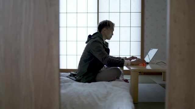 Asian Chinese man travel to Japan working in homestay