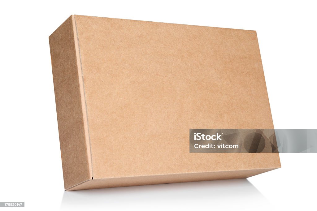 Background blank cardboard box Cardboard box on white background with reflection Box - Container Stock Photo