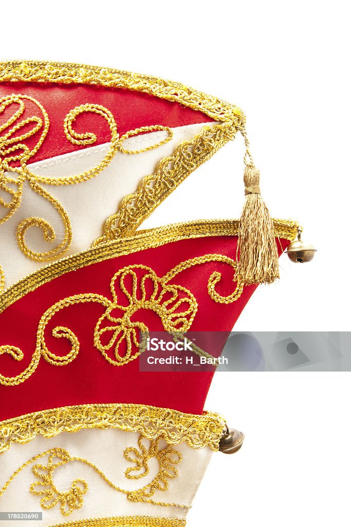 Brocaded carnival hat Carnival hat in front of white background Rosenmontag Stock Photo