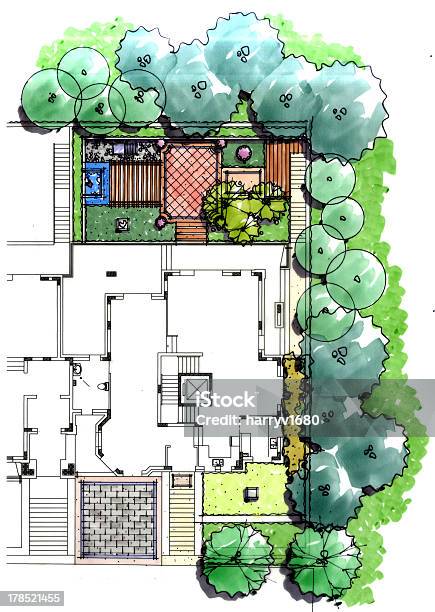 Vetores de Jardim Residencial Plano e mais imagens de Ajardinado - Ajardinado, Plano - Documento, Fotografia - Imagem