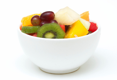 Fruit salad in a white bowl