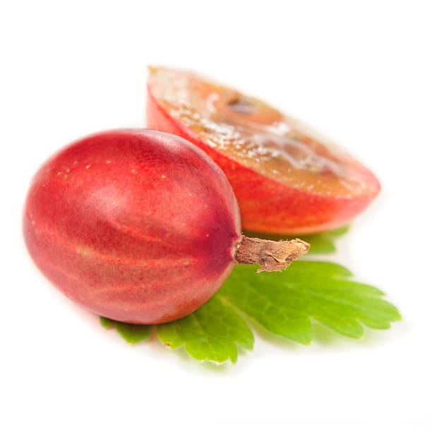 istock Red Gooseberries with Green Leaf Isolated on White Background 178523149