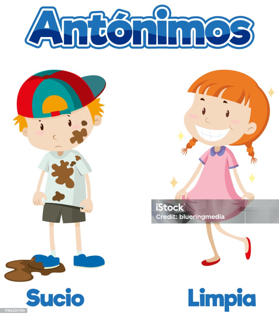 Clean Antonym Sucio And Limpia Antonym Word Card In Spanish Means Dirty And Clean ...