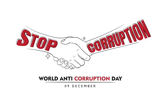 Line art of Handshake design with stop corruption text for world anti corruption day