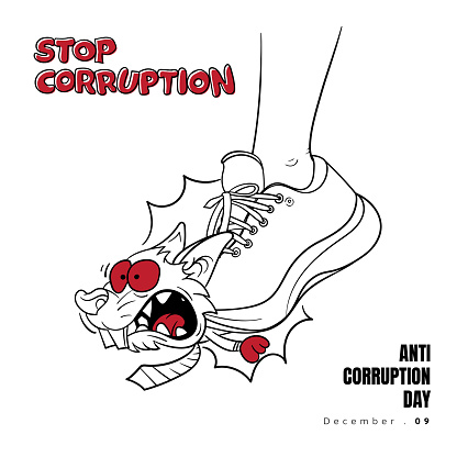Anti-corruption day design with shod feet step on mice