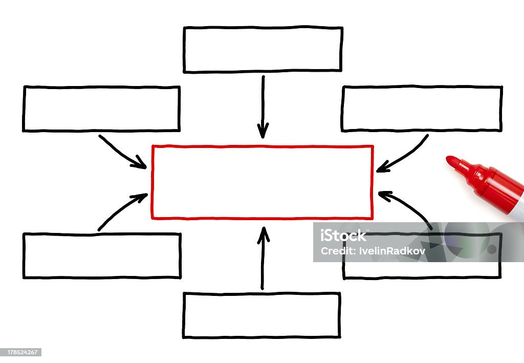 Empty Flow Chart Red Marker Empty flow chart with red marker on white.Please see some related pictures from my portfolio: Analyzing Stock Photo