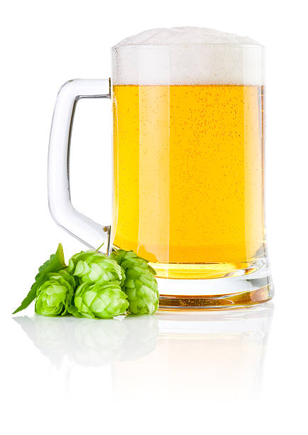 istock Mug fresh beer with Green hops isolated on a white 178524274