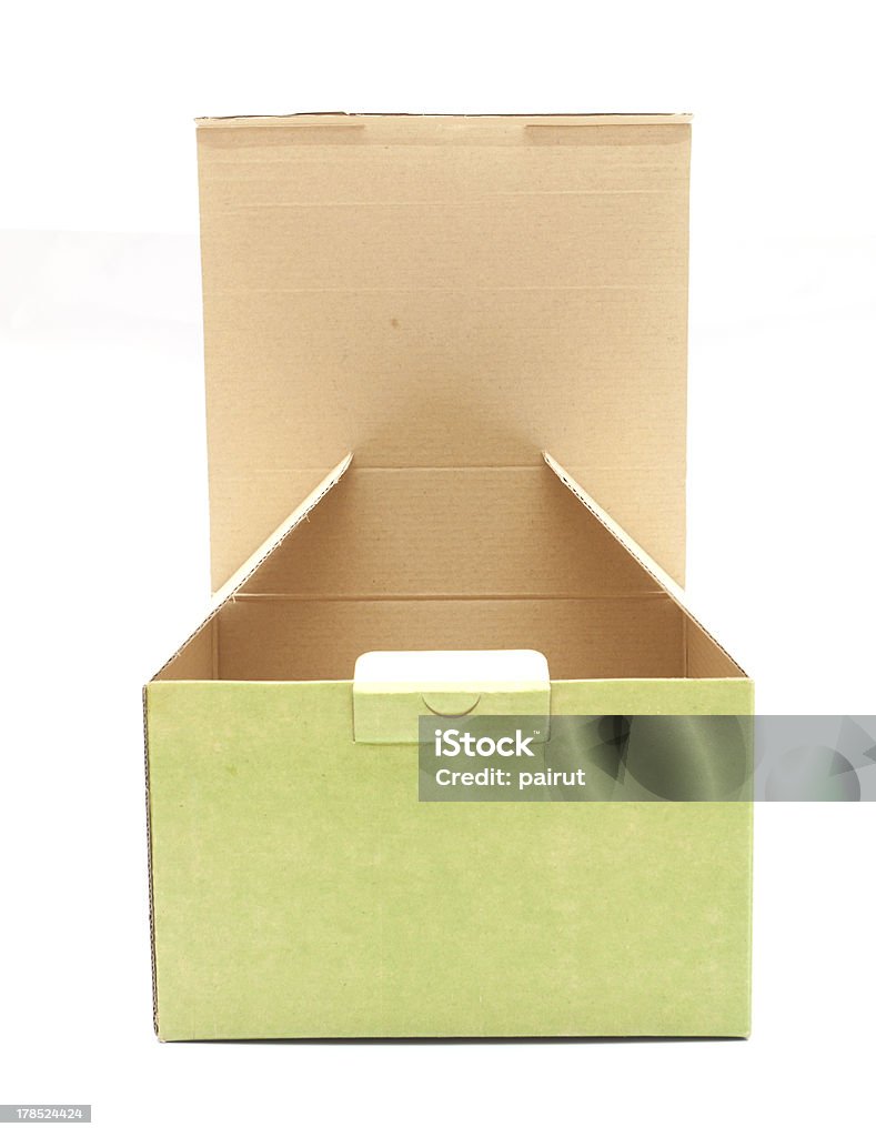 Kartonverpackung square brown offene Deckel isoliert auf weißem Hintergrund - Lizenzfrei Beige Stock-Foto