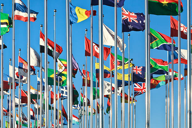 istock Collection of international flags against a blue sky 178525211