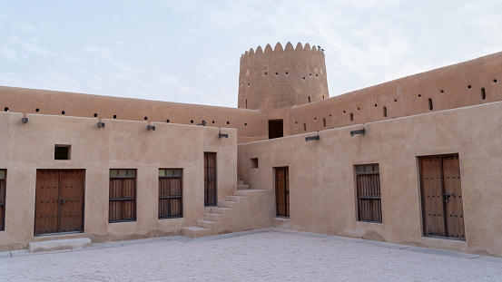 Doha, Qatar- November 01, 2023 :historical old Fort Zubarah (Al Zubara) in North East of the deserts of Qatar on the edge of the Persian gulf.