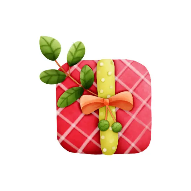 Vector illustration of Gift box with leaf Christmas