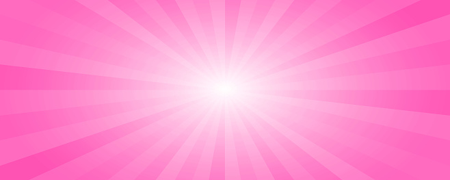 Sunburst pink background. Cartoon radial light backdrop. Retro comic pattern with rays and stripes. Vector wallpaper.