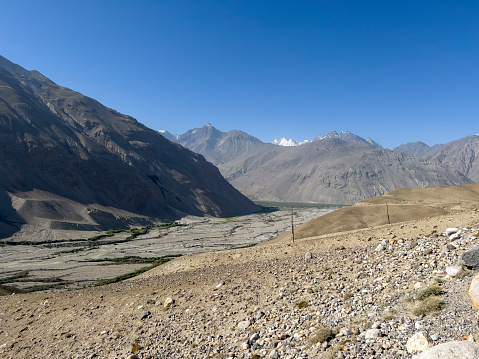 The river dries up on the Pamir Mountains.