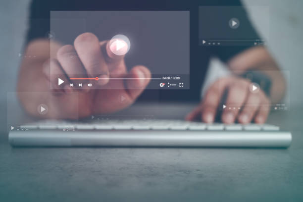 istock Man touching a virtual screen with his hands for online streaming watch videos on the internet. 1785272027