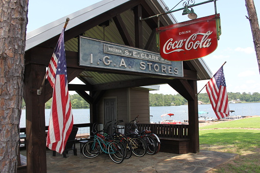 Whitehouse, TX - June 22, 2023: Bait Shop and Pavilion at the Boulders on Lake Tyler in Whitehouse Texas