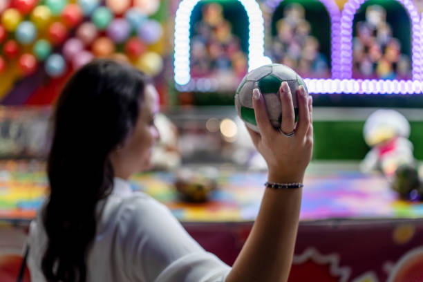 Luna park, night life and beautiful young lady.