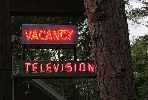 Vintage Neon Signs Near Motel and Cabins in Rural East Tx