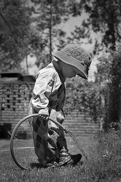 istock Little boy with hat watering grass 178527487